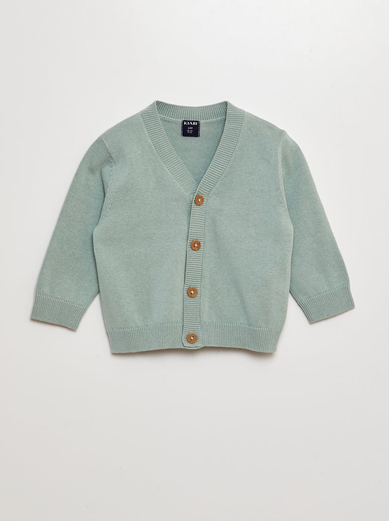 Chaqueta de punto con cuello de pico VERDE - Kiabi