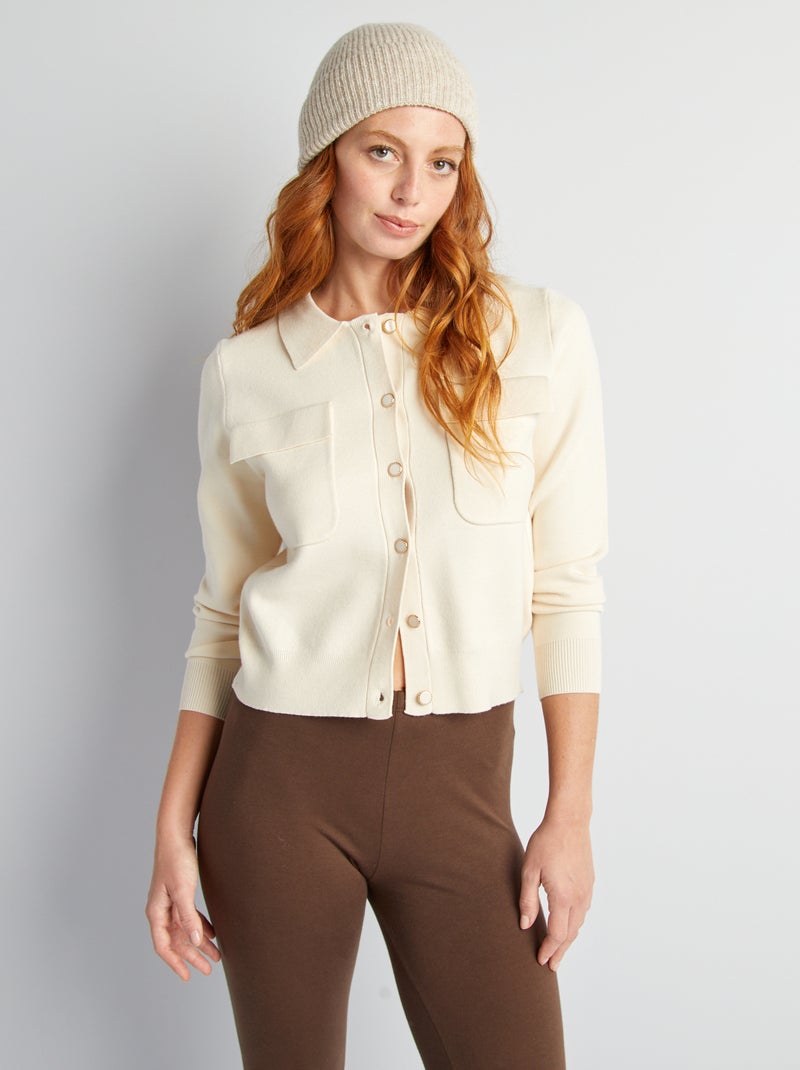 Chaqueta de punto con cuello de polo y botones BLANCO - Kiabi
