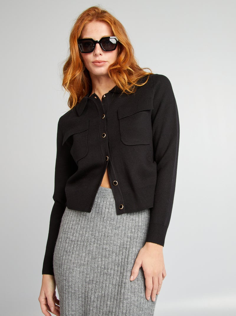 Chaqueta de punto con cuello de polo y botones negro - Kiabi
