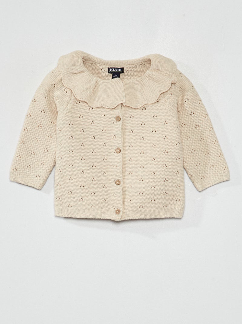 Chaqueta de punto con cuello y punto de fantasía BEIGE - Kiabi