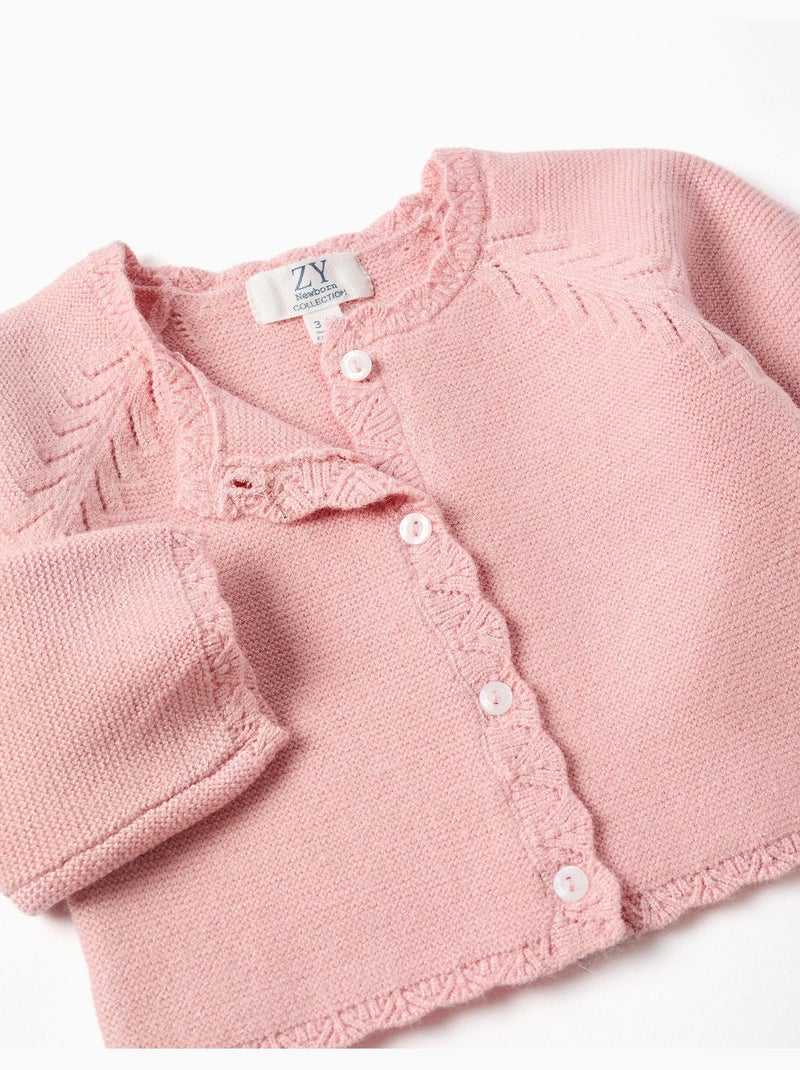 Chaqueta de punto con extremos festoneados Rosa claro - Kiabi