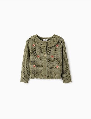 Chaqueta de punto con flores bordadas