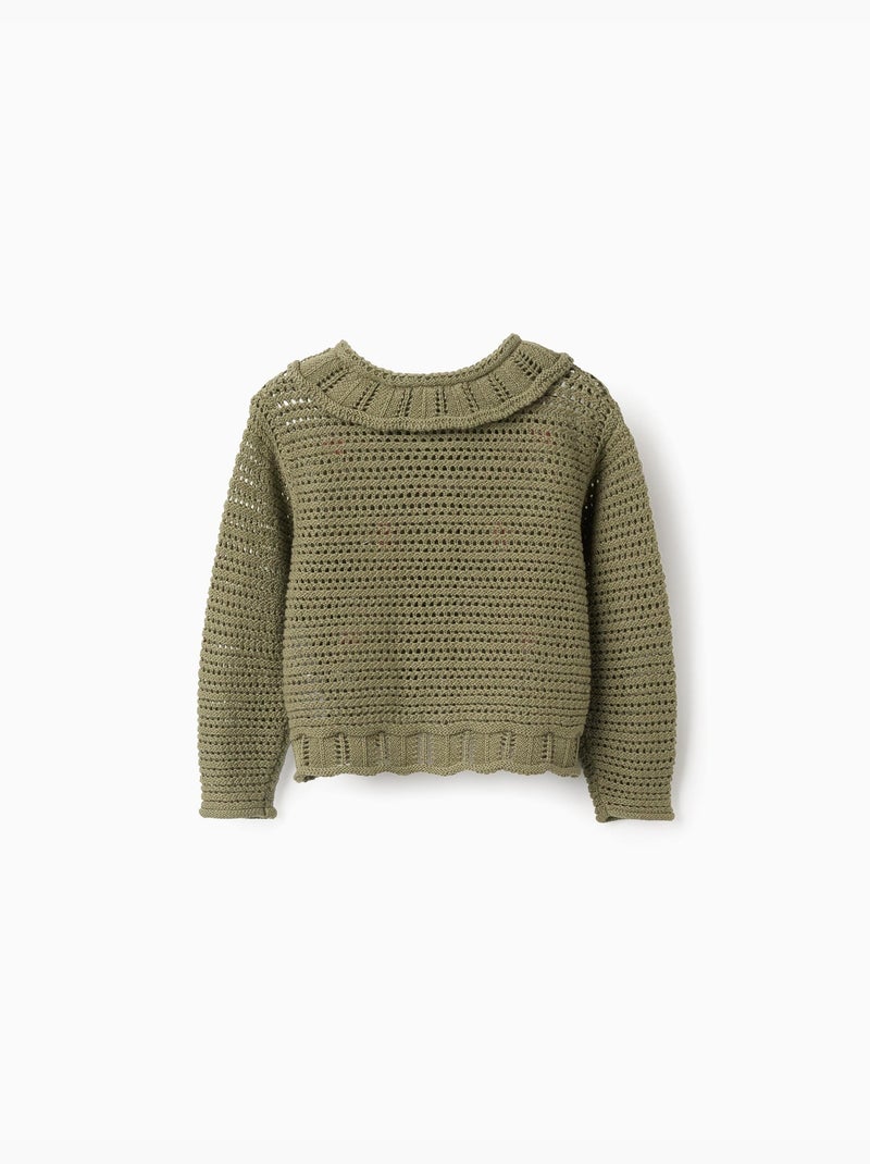 Chaqueta de punto con flores bordadas Verde oscuro - Kiabi