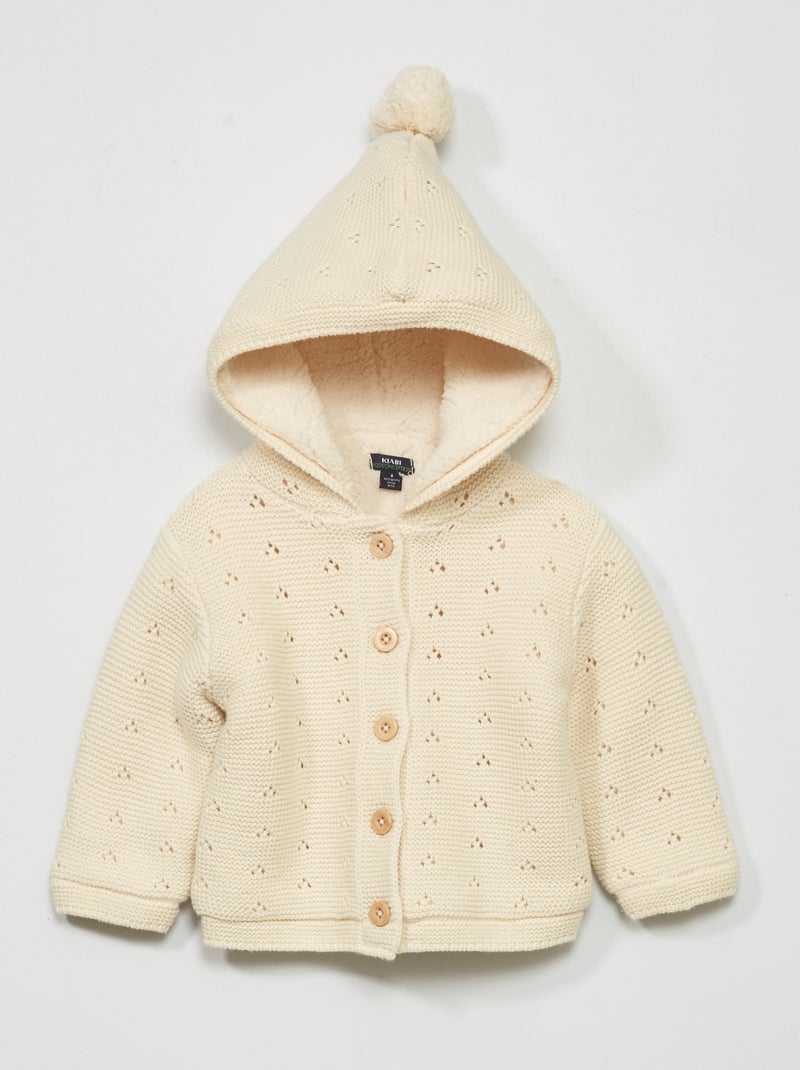 Chaqueta de punto con forro de borreguito BLANCO - Kiabi