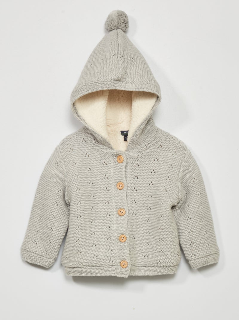 Chaqueta de punto con forro de borreguito GRIS - Kiabi