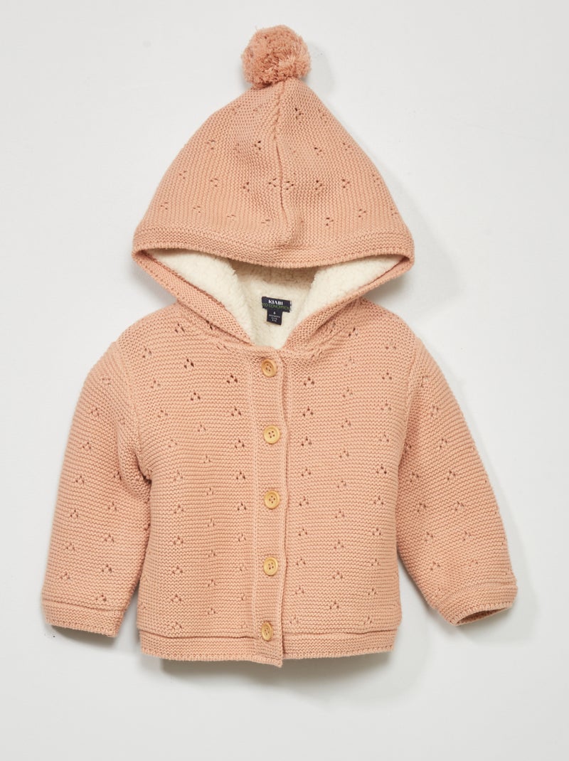 Chaqueta de punto con forro de borreguito ROSA - Kiabi