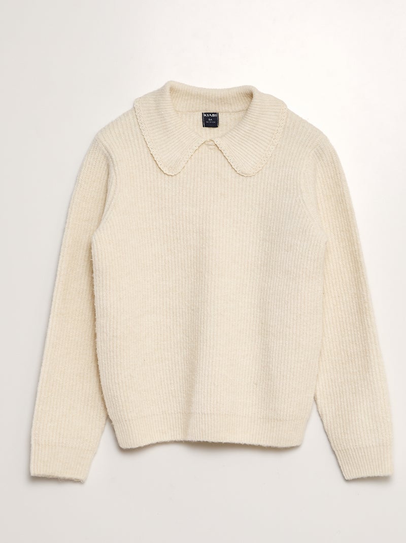 Chaqueta de punto con volante en el cuello BEIGE - Kiabi