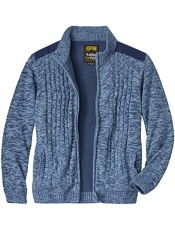 Chaqueta de punto de acrílico forrada de polar con cremallera y cuello alto
