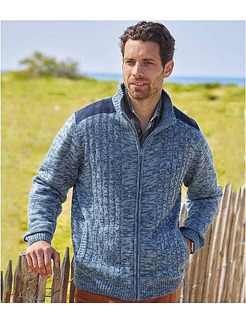 Chaqueta de punto de acrílico forrada de polar con cremallera y cuello alto