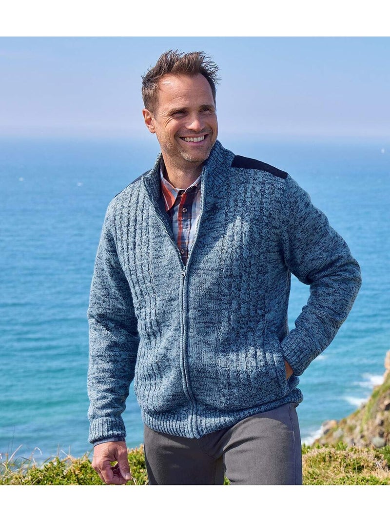 Chaqueta de punto de acrílico forrada de polar con cremallera y cuello alto Azul - Kiabi