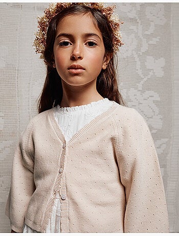 Chaqueta de punto de algodón con detalles festoneados