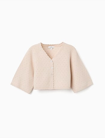 Chaqueta de punto de algodón con detalles festoneados