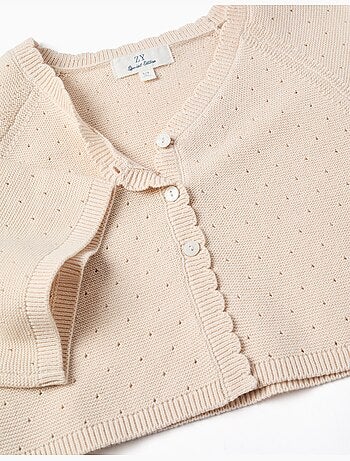 Chaqueta de punto de algodón con detalles festoneados