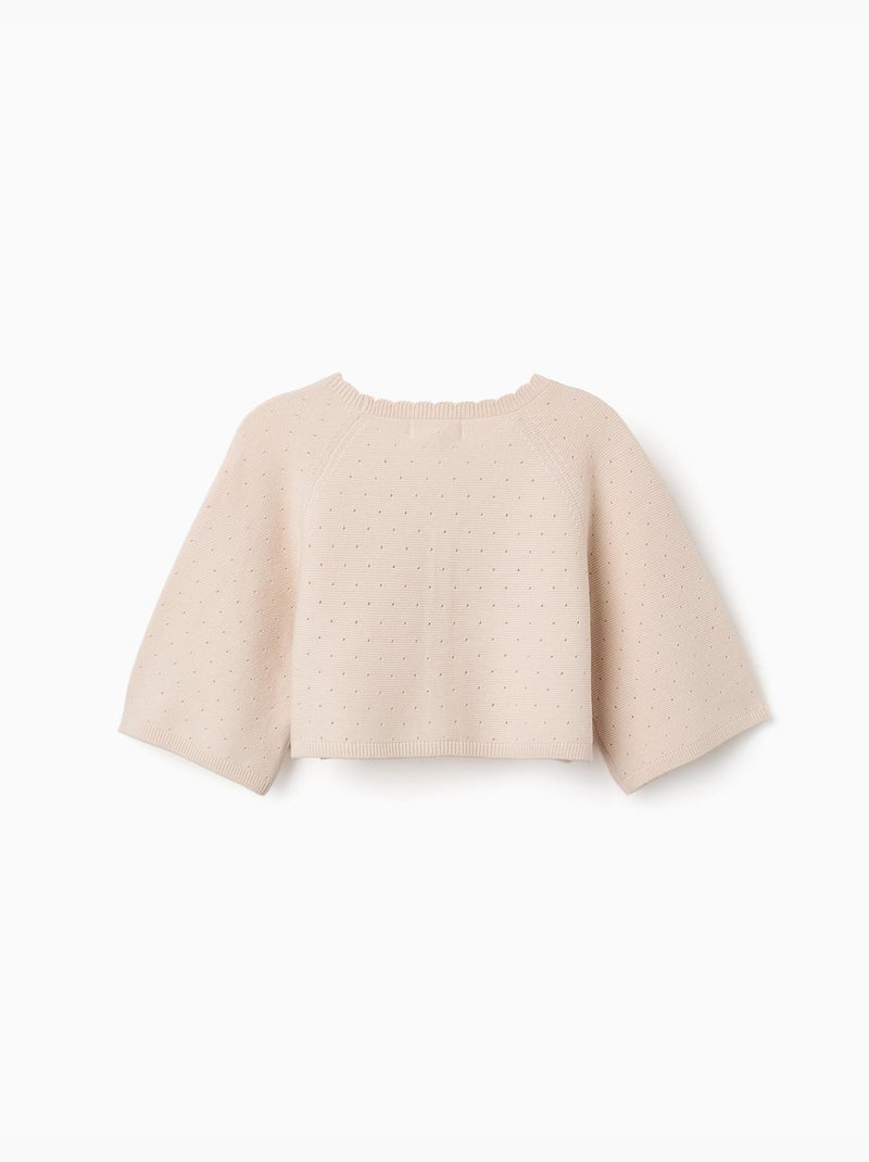 Chaqueta de punto de algodón con detalles festoneados Beige claro - Kiabi