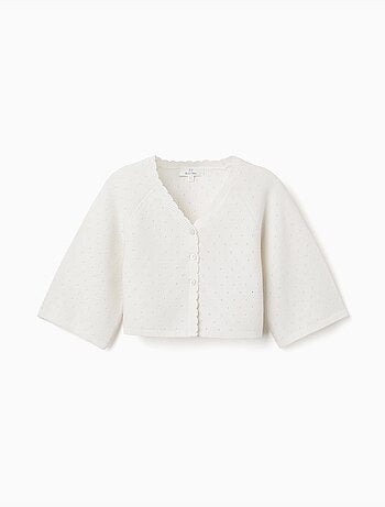 Chaqueta de punto de algodón con detalles festoneados