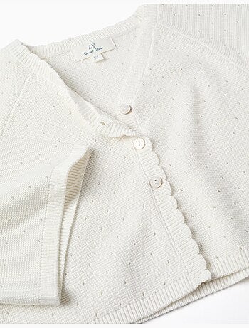 Chaqueta de punto de algodón con detalles festoneados