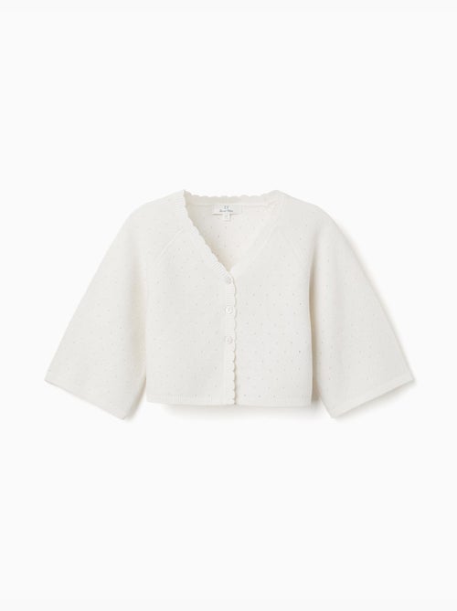 Chaqueta de punto de algodón con detalles festoneados - Kiabi