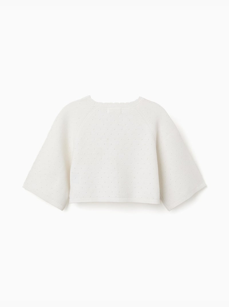Chaqueta de punto de algodón con detalles festoneados Blanco - Kiabi
