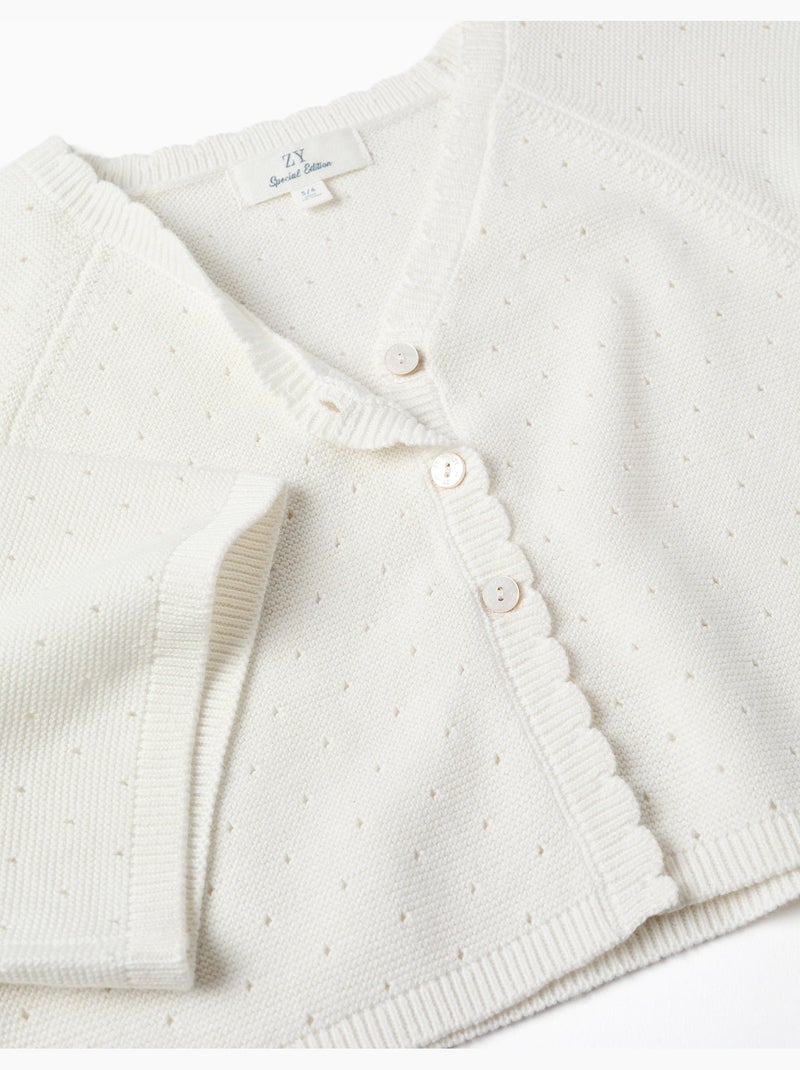 Chaqueta de punto de algodón con detalles festoneados Blanco - Kiabi