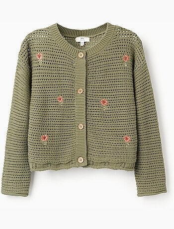 Chaqueta de punto de algodón con flores bordadas