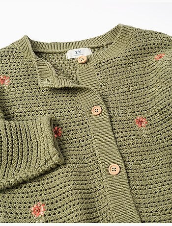 Chaqueta de punto de algodón con flores bordadas