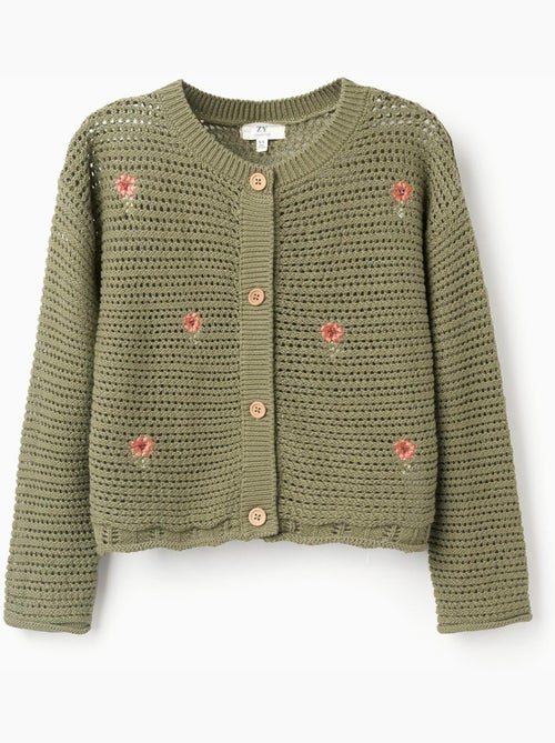 Chaqueta de punto de algodón con flores bordadas - Kiabi