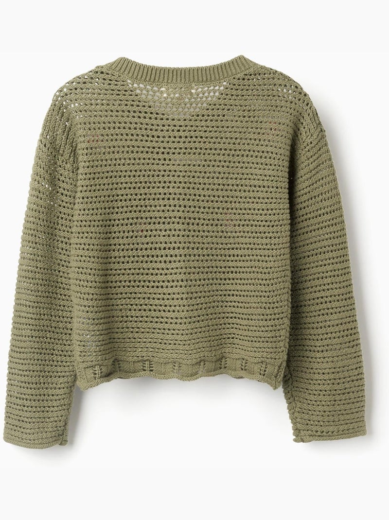 Chaqueta de punto de algodón con flores bordadas Verde oscuro - Kiabi