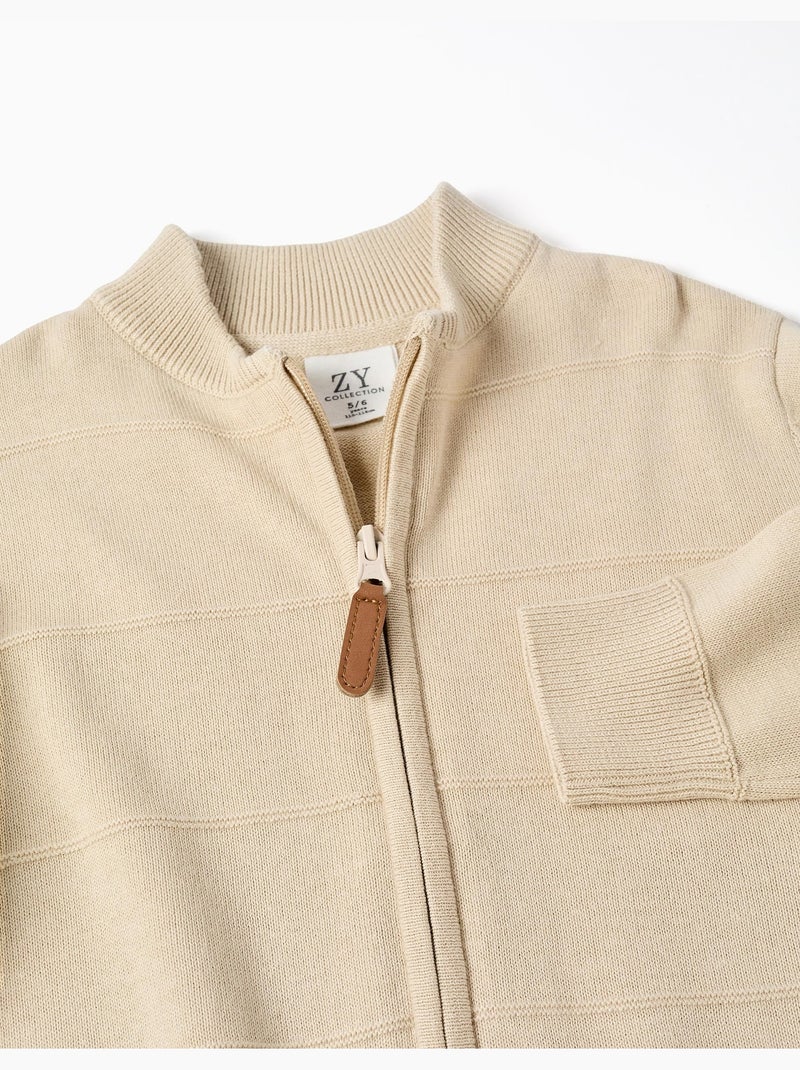 Chaqueta de punto de algodón con líneas en relieve Beige claro - Kiabi