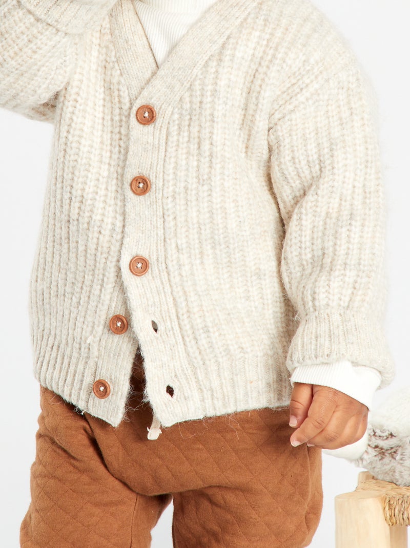 Chaqueta de punto de canalé BEIGE - Kiabi