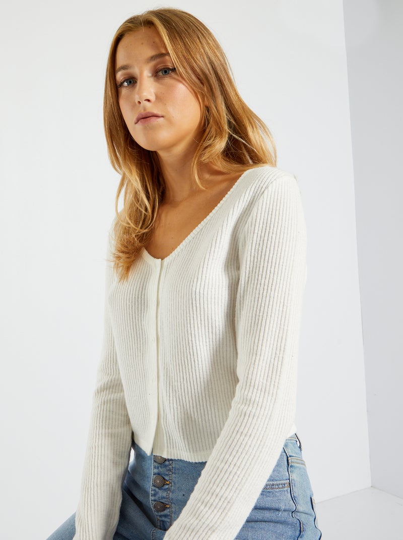 Chaqueta de punto de canalé Blanco - Kiabi