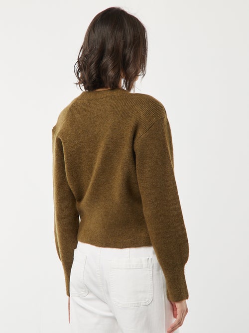 Chaqueta de punto de canalé con botón dorado - Kiabi