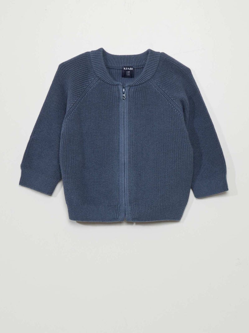 Chaqueta de punto de canalé con cremallera AZUL - Kiabi