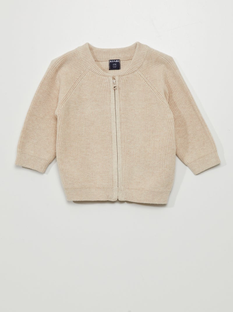 Chaqueta de punto de canalé con cremallera BEIGE - Kiabi
