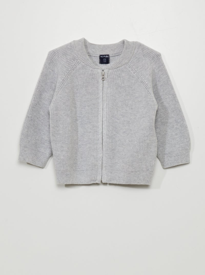 Chaqueta de punto de canalé con cremallera GRIS - Kiabi