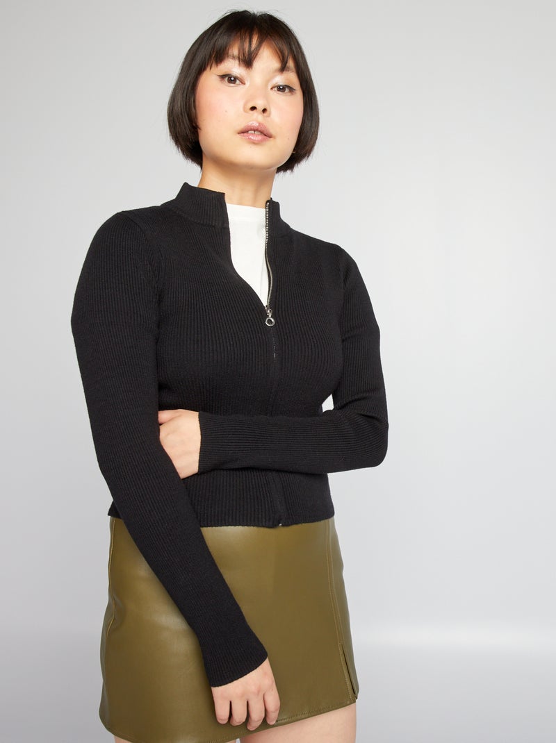 Chaqueta de punto de canalé con cremallera negro - Kiabi