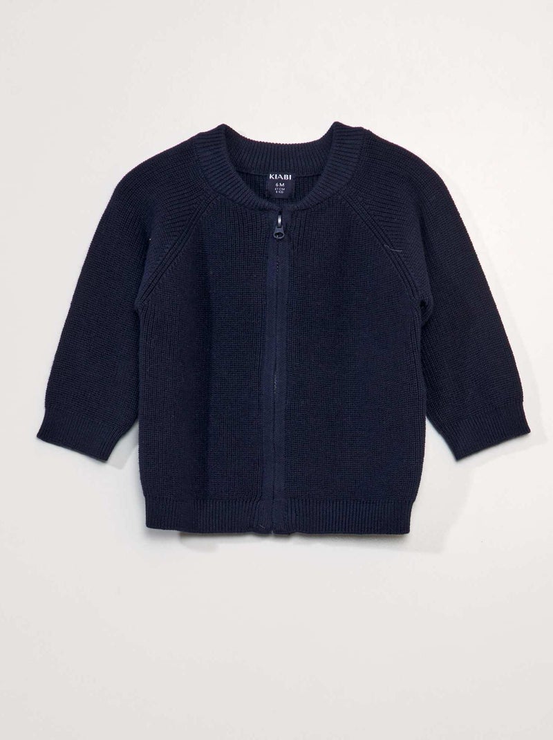 Chaqueta de punto de canalé con cremallera NEGRO - Kiabi