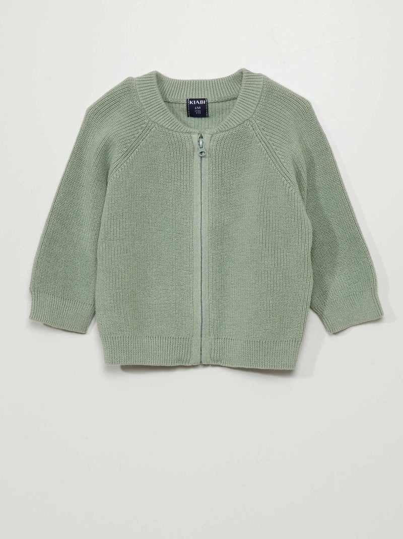 Chaqueta de punto de canalé con cremallera VERDE - Kiabi