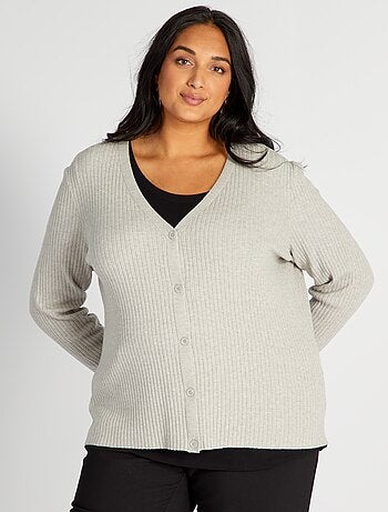Chaqueta de punto de canalé con cuello de pico - Kiabi