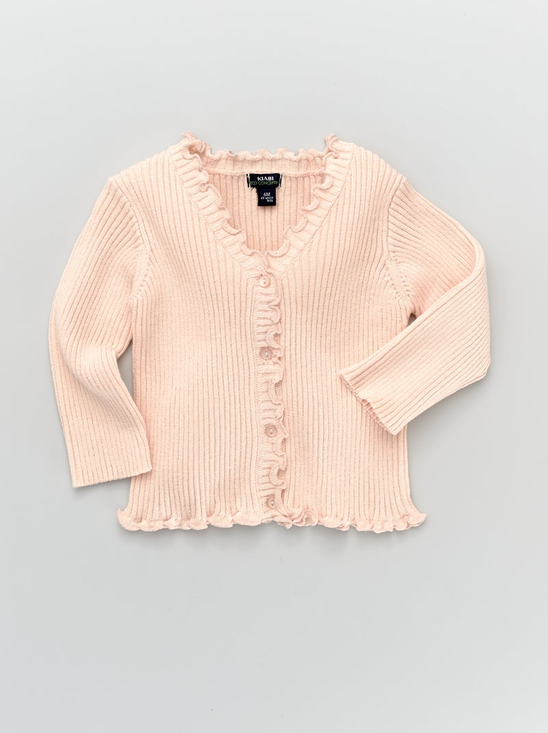 Chaqueta de punto de canalé con detalles ondulados BEIGE - Kiabi