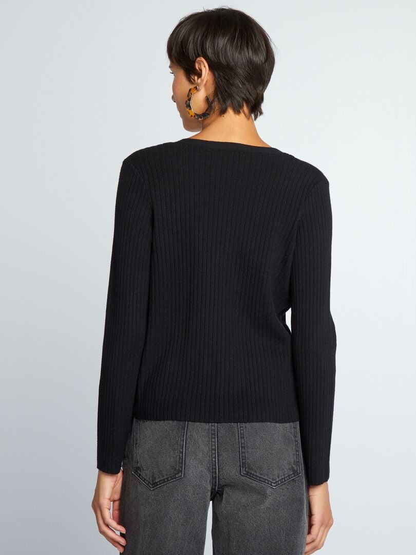 Chaqueta de punto de canalé negro - Kiabi
