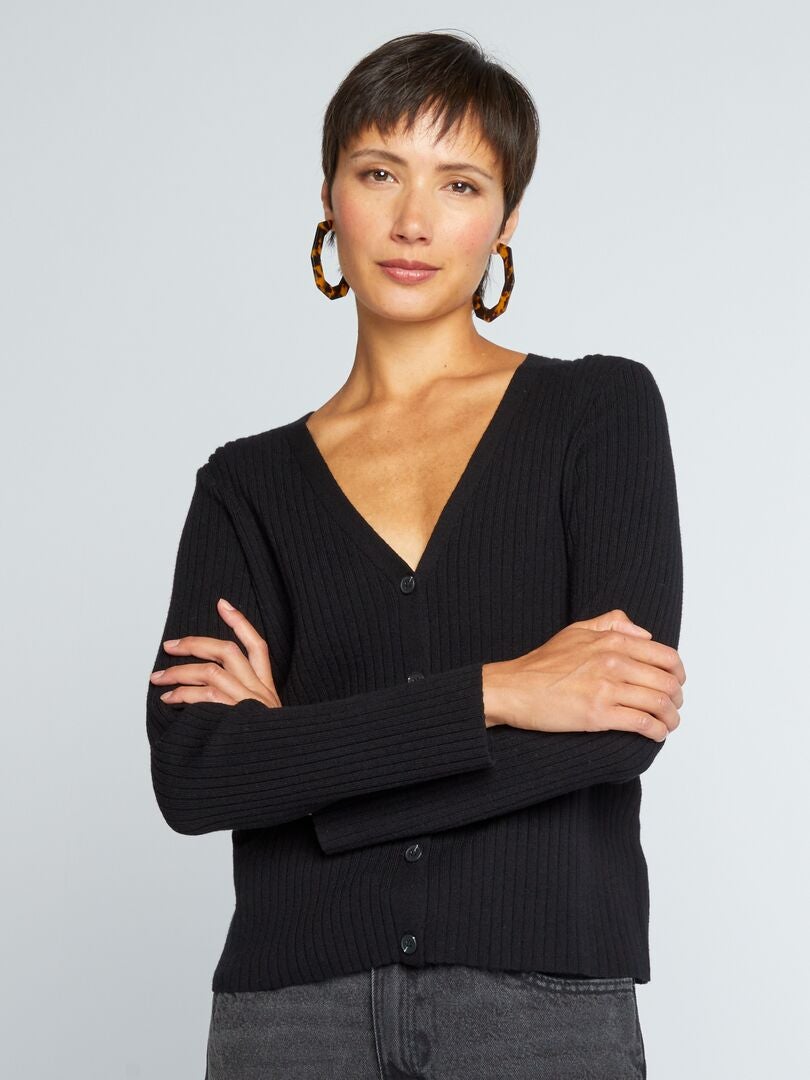 Chaqueta de punto de canalé negro - Kiabi