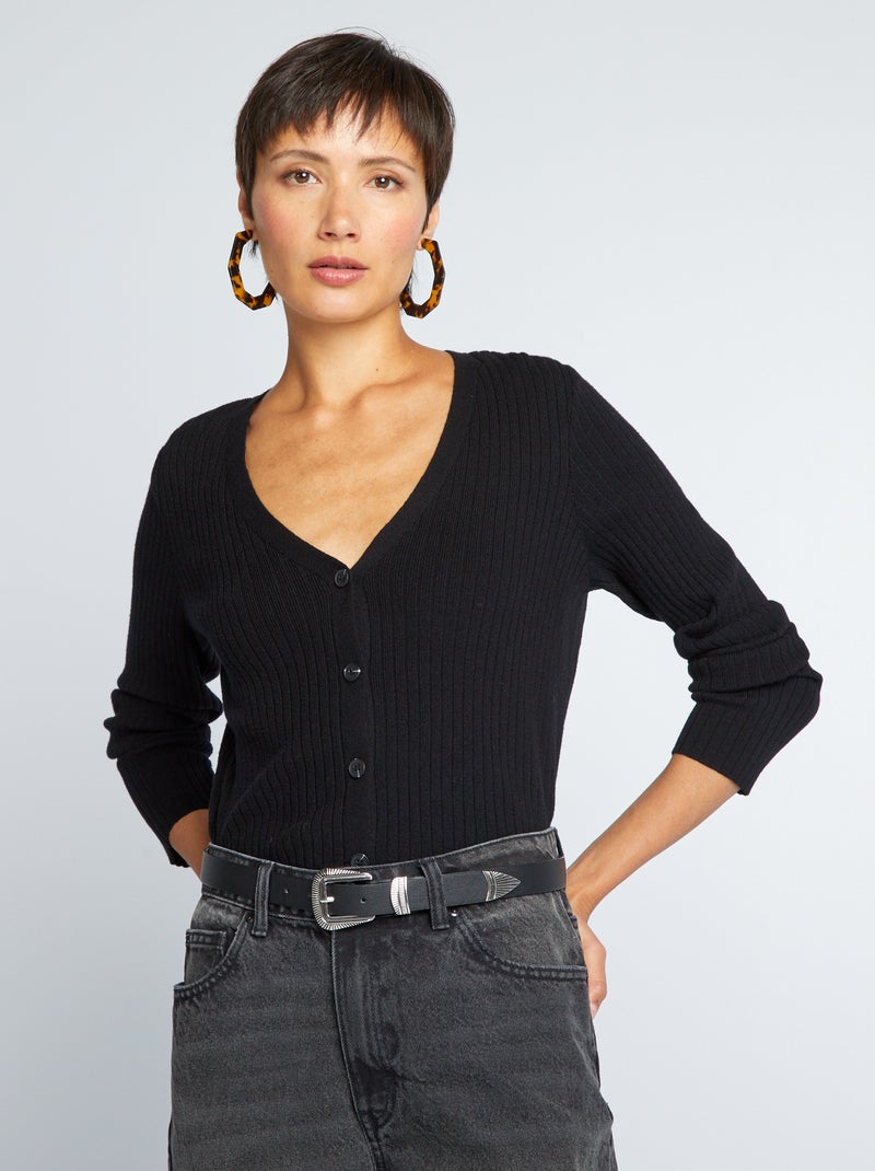 Chaqueta de punto de canalé negro - Kiabi