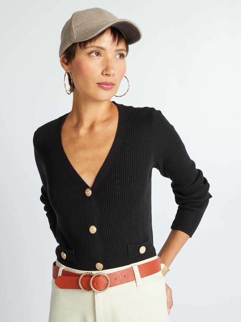 Chaqueta de punto de canalé negro - Kiabi