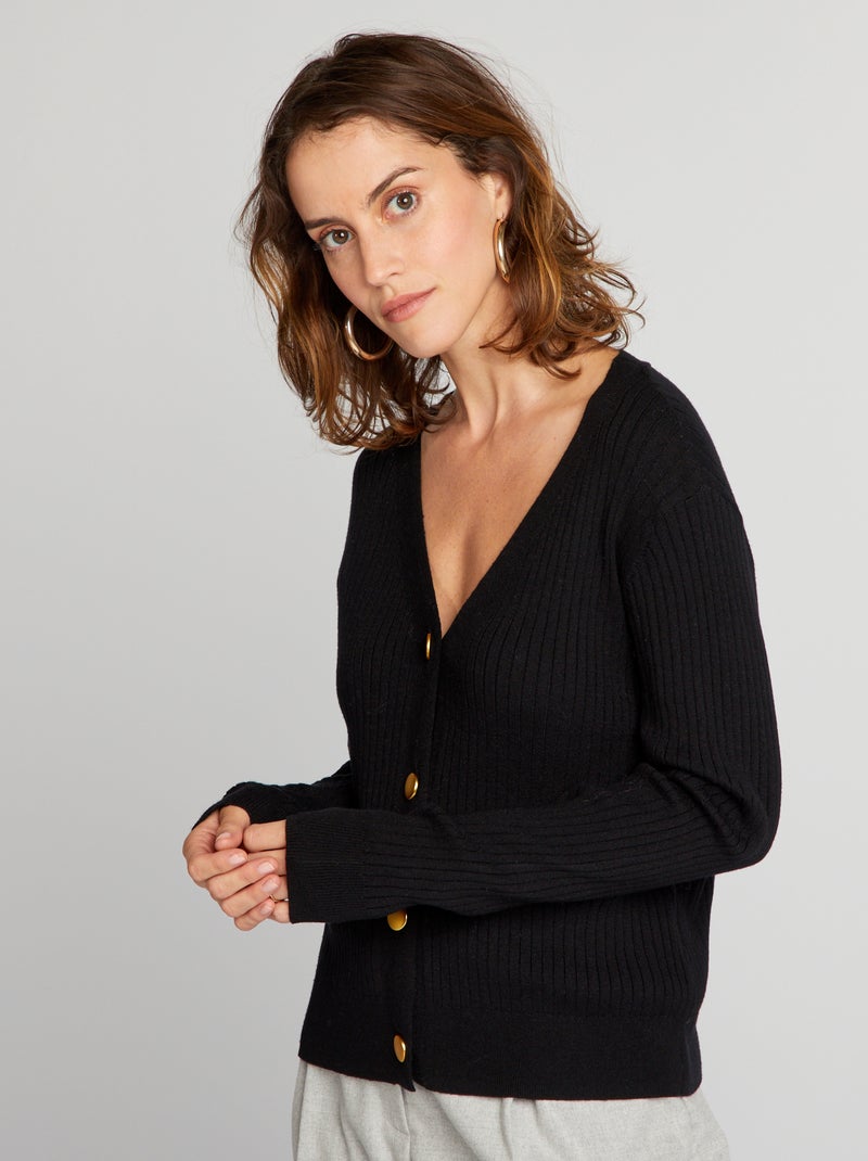 Chaqueta de punto de canalé negro - Kiabi