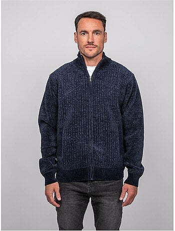 Chaqueta de punto de chenilla con cremallera y cuello alto limago