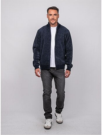 Chaqueta de punto de chenilla con cremallera y cuello alto limago