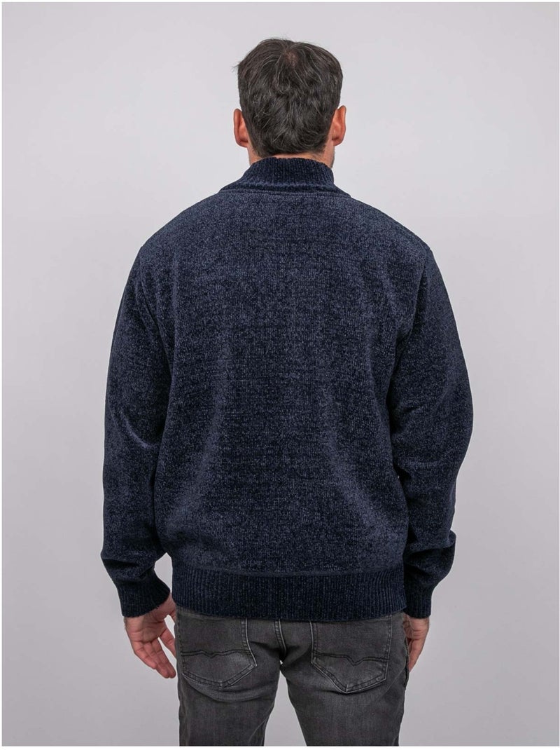 Chaqueta de punto de chenilla con cremallera y cuello alto limago Azul marino - Kiabi