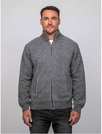 Chaqueta de punto de chenilla con cremallera y cuello alto limago