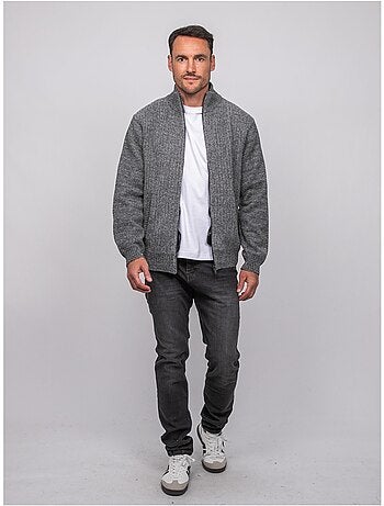 Chaqueta de punto de chenilla con cremallera y cuello alto limago