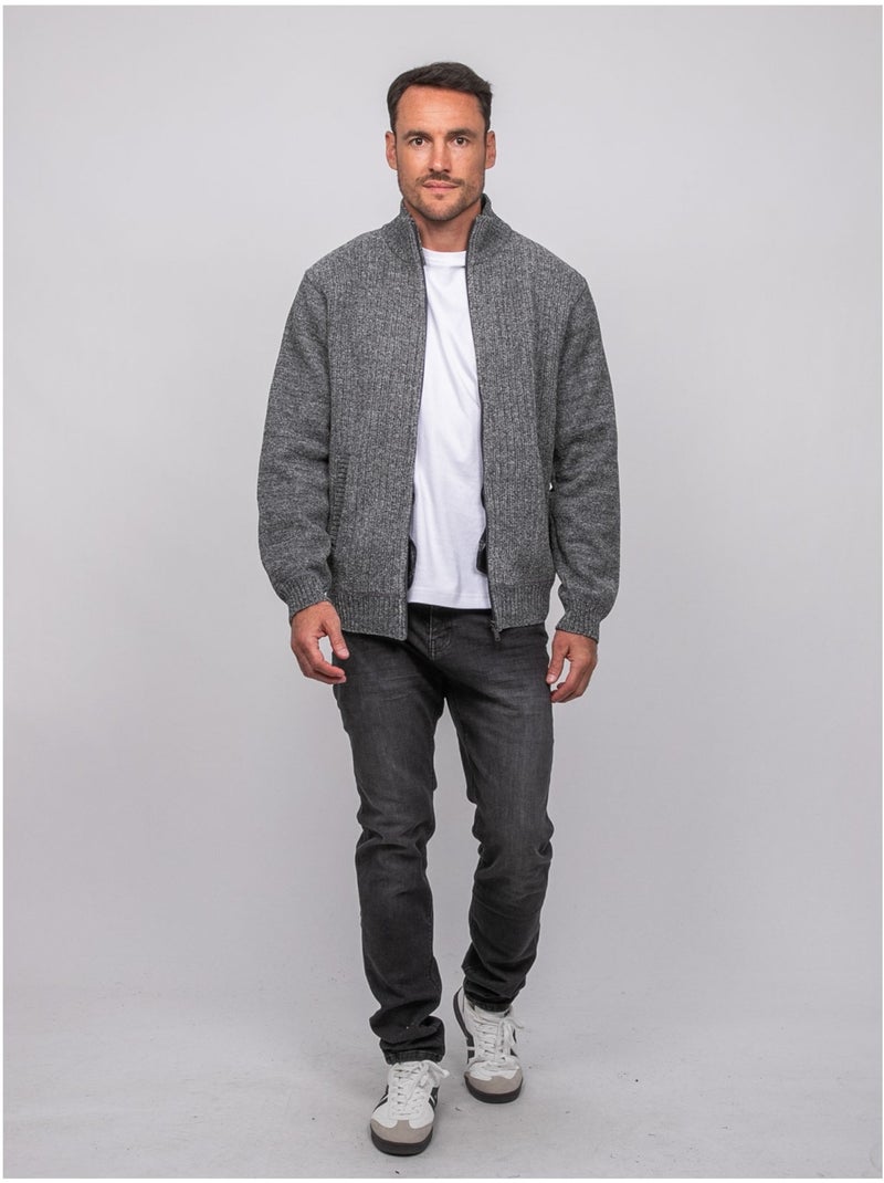 Chaqueta de punto de chenilla con cremallera y cuello alto limago Gris - Kiabi
